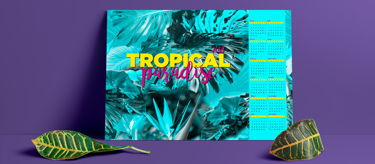 Calendario con el diseño neon tropic