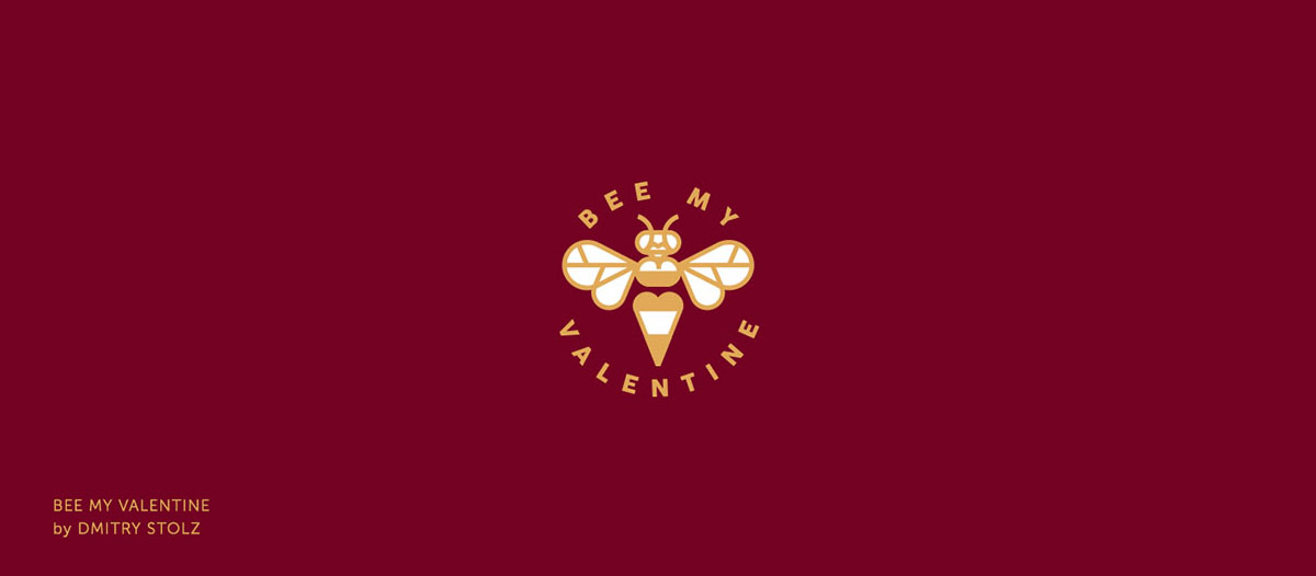 Logo "Bee my Valentine", diseñado por Dmitry Stolz, de la comunidad de diseño Logobaker, con motivo de San Valentín, en el que aparece una abeja