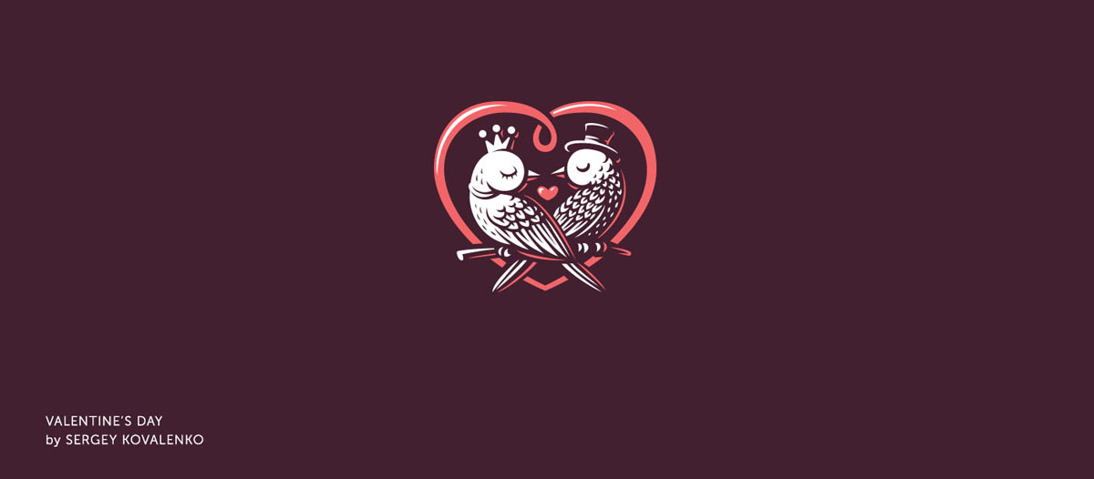 Logo diseñado por Sergey Kovalenko, de la comunidad de diseño de Logobaker, en el que aparece una pareja de pájaros dentro de un corazón