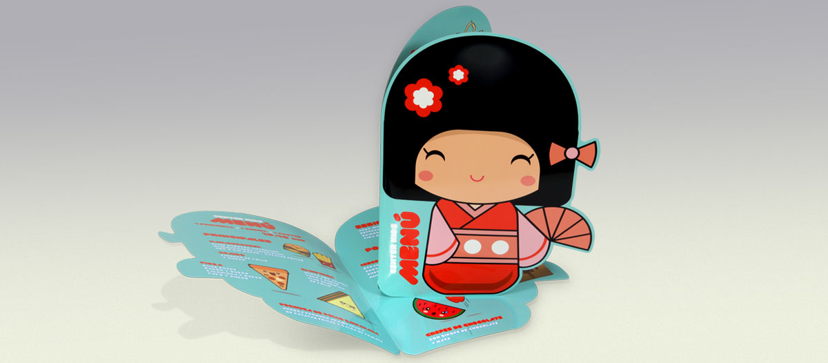 Forma troquelada exterior de una geisha para una carta de un menú infantil