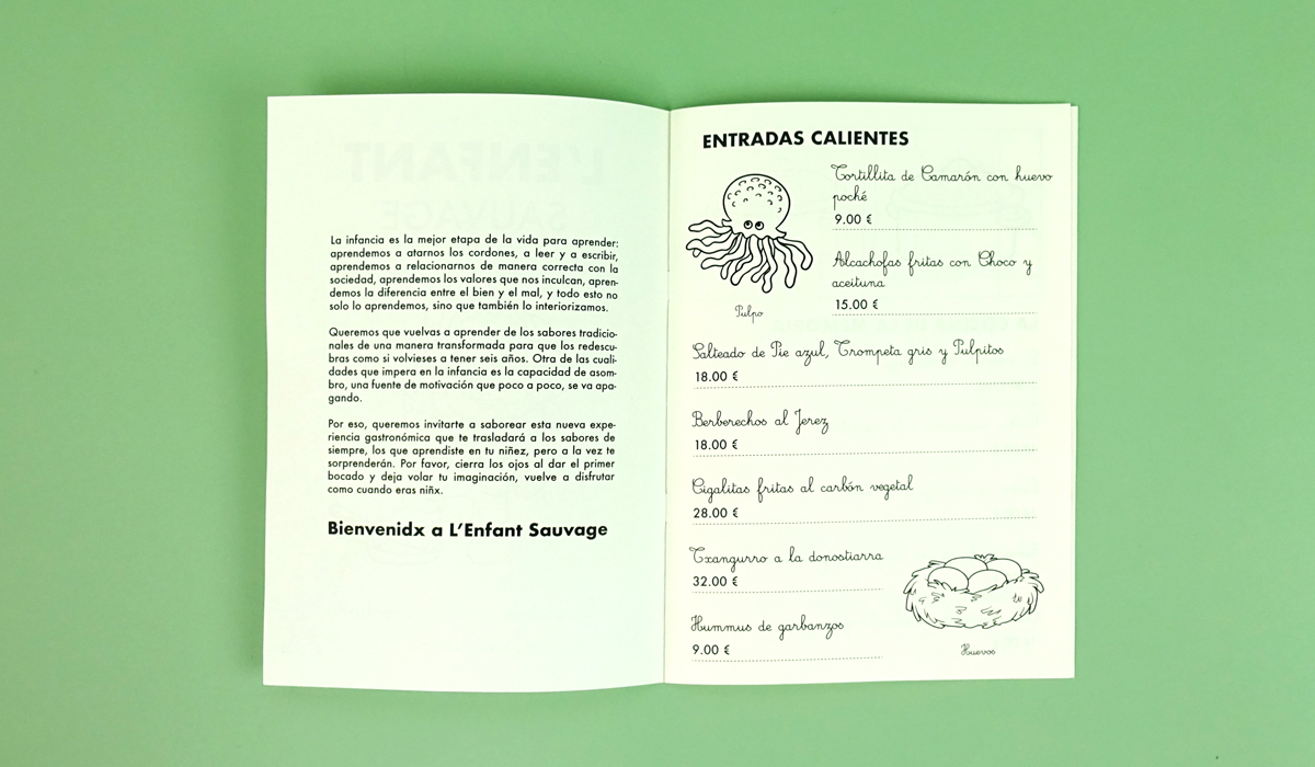 Carta restaurante simula un cuaderno rubio