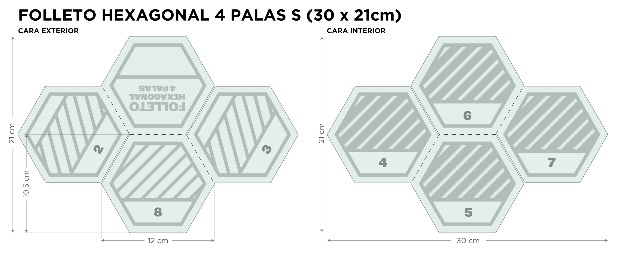Guía para maquetar Folleto especial con forma hexagonal y cuatro palas envolventes de Truyol Digital