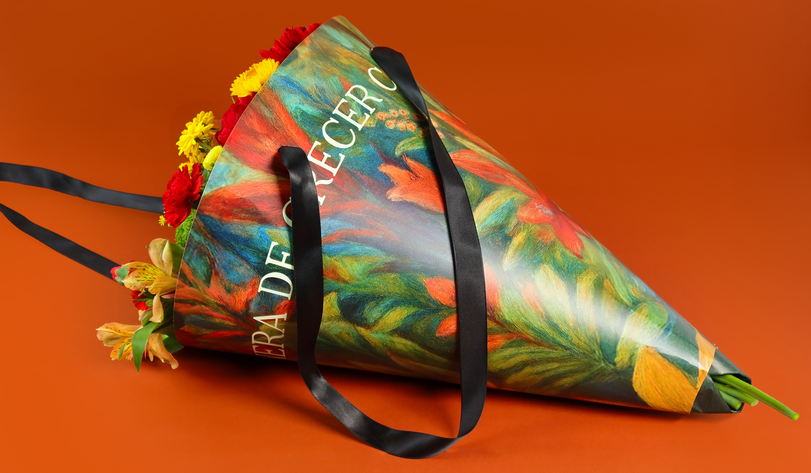 Packaging para transportar ramos de flores voluminosos